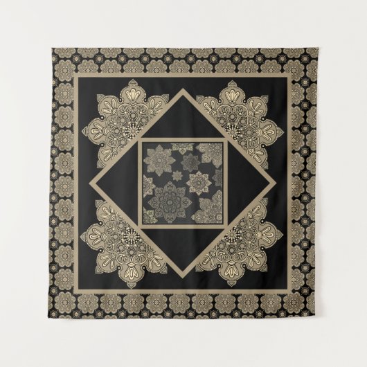 Wandtapijt Medallions, tan en crème op zwart Wandkleed (Voorkant (horizontaal))