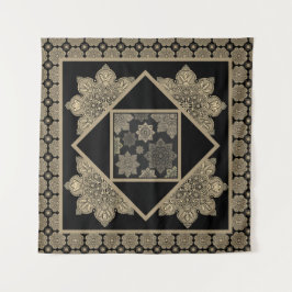 Wandtapijt Medallions, tan en crème op zwart Wandkleed