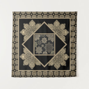 Wandtapijt Medallions, tan en crème op zwart Wandkleed