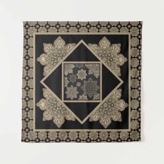 Wandtapijt Medallions, tan en crème op zwart Wandkleed (Voorkant)