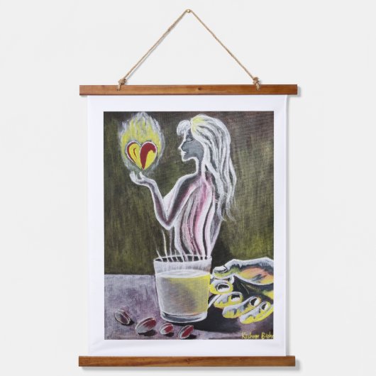 Wandtapijt met houten bovenkant2 hangend wandkleed (Voorkant)