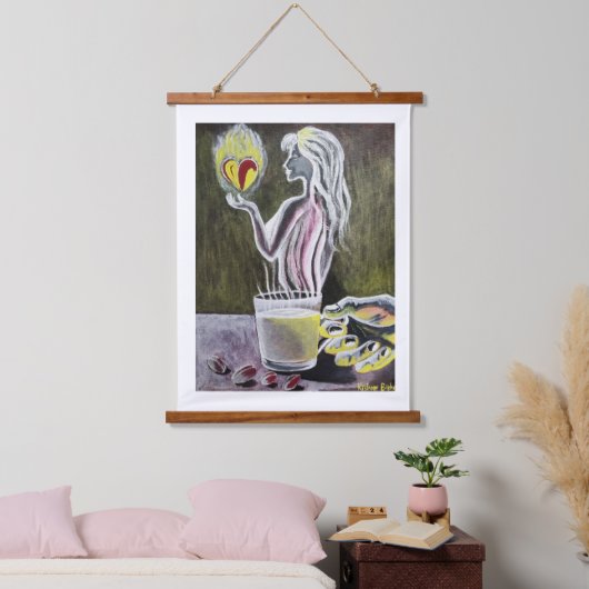 Wandtapijt met houten bovenkant2 hangend wandkleed (Slaapkamer)