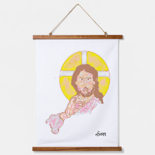 Wandtapijt met houten bovenlaag: Jesus Christ Hangend Wandkleed