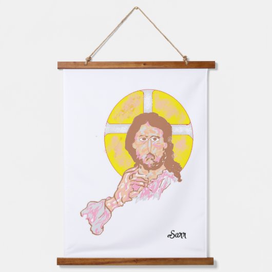 Wandtapijt met houten bovenlaag: Jesus Christ Hangend Wandkleed (Voorkant)