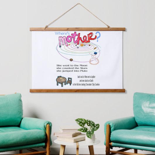 Wandtapijt met houten bovenlaag Waar is mama? Hangend Wandkleed (Woonkamer)