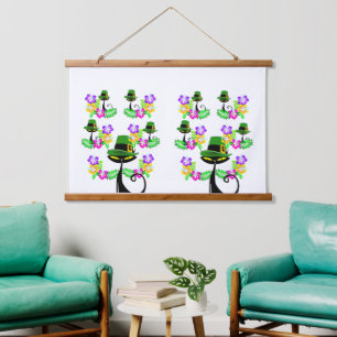 Wandtapijt met houten bovenrand Zwart kat Hangend Wandkleed
