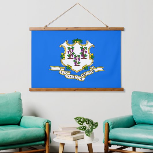 wandtapijt met vlag van Connecticut, VS Hangend Wandkleed (Woonkamer)