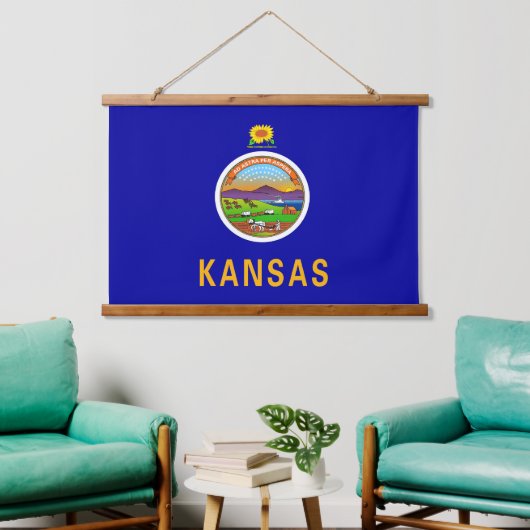 wandtapijt met vlag van Kansas, VS. Hangend Wandkleed (Woonkamer)