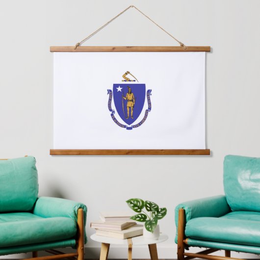 wandtapijt met vlag van Massachusetts, VS Hangend Wandkleed (Woonkamer)