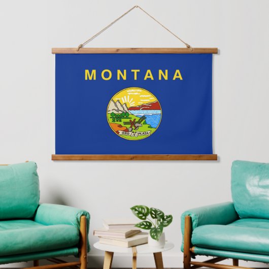 wandtapijt met vlag van Montana, VS Hangend Wandkleed (Woonkamer)