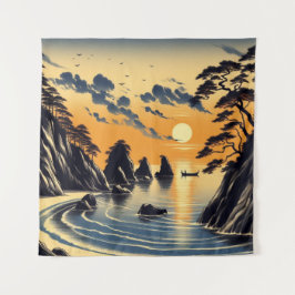 Wandtapijt Sunset Ocean Japanese Beach Art Wandkleed