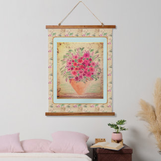 Wandtapijt - Vaas met Bloemen in Mixed-Media Hangend Wandkleed