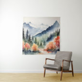 Wandtapijt Waterverf Bergen Bomen Herfst Natuur Wandkleed (In situ)