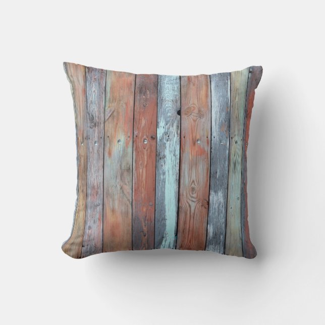 Wandtextuur, oud, meerkleurig geverfd hout kussen (Voorkant)