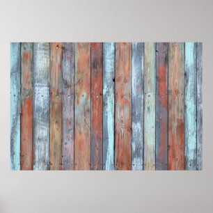 Wandtextuur, oud, meerkleurig geverfd hout poster