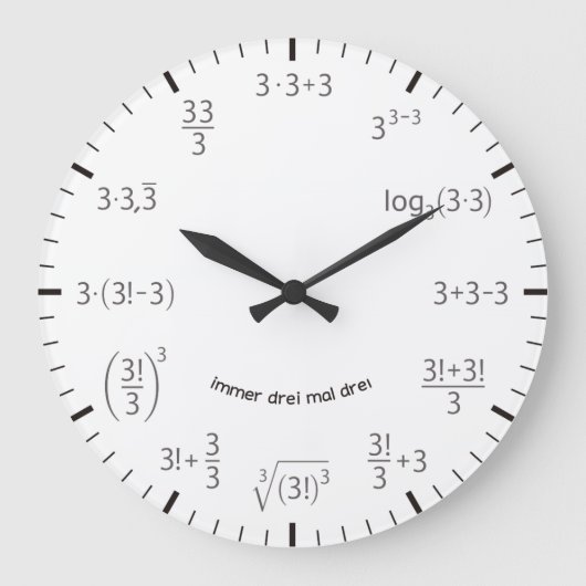 Wanduhr Mathe Uhr 3 x 3 Drei mal Drei Grote Klok (Voorkant)