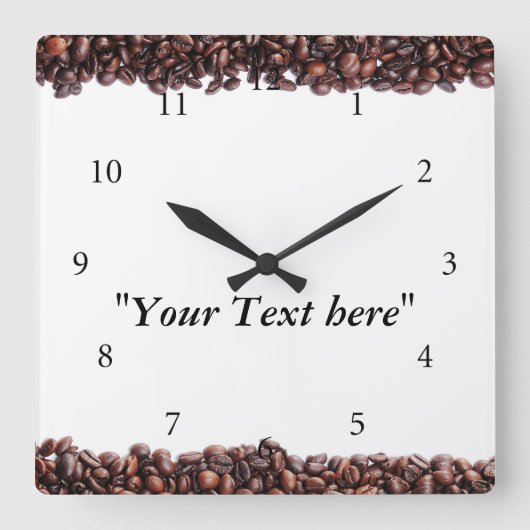 Wanduhr mit Kaffeebohnen Motiv und Textfeld Vierkante Klok (Voorkant)