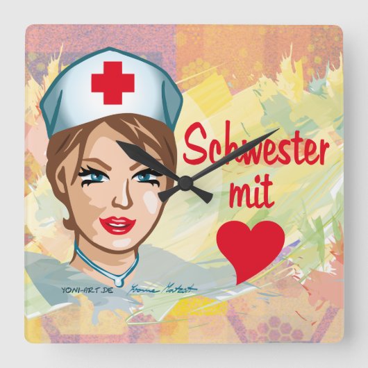 Wanduhr quadrat - Schwester Herz Vierkante Klok (Voorkant)