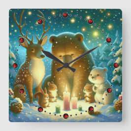 Wanduhr Reh und Bärchen Weihnachten Christmas  Vierkante Klok
