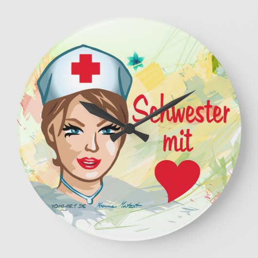 Wanduhr rund - Schwester mit Herz Grote Klok (Voorkant)