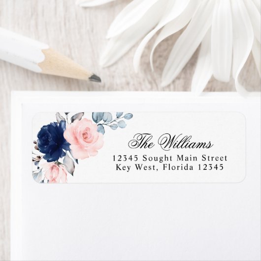 Wangen & Navyblauwe Roos Retouradreslabels Etiket (Insitu)