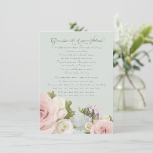 Wangen Wit Bloemig Stof Roze Boeket Details Kaart (Staand voorkant)