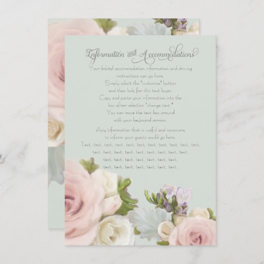 Wangen Wit Bloemig Stof Roze Boeket Details Kaart (Voorkant / Achterkant)