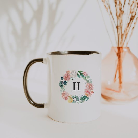 Wangenrood Bloemenkrans Monogram Koffiemok Mok