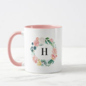 Wangenrood Bloemenkrans Monogram Koffiemok Mok (Links)