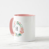 Wangenrood Bloemenkrans Monogram Koffiemok Mok (Voorkant links)