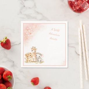 Wangenrood Roze Safari Leeuw Olifant Giraffe Kinde Servet
