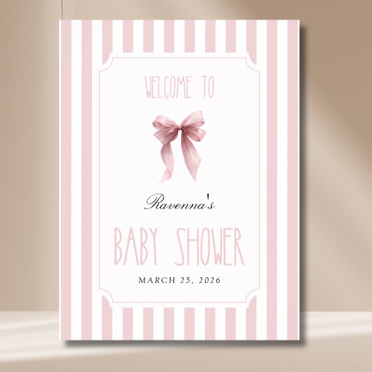 Wangenroze gestreepte strik elegante babyshower we poster