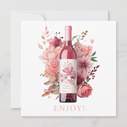 Wangenroze Roze Fles Bloemige Gelukkige Moederdag  Feestdagenkaart (Voorkant)