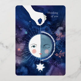 Waning Half Moon Denken aan jou Zilver Folie Feestdagenkaart