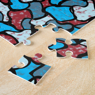 Wankel rood wit en blauw mozaïek tegelpatroon legpuzzel