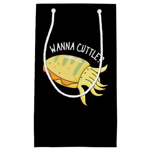 Wanna Cuttle Funny Cuttlefish Pun Dark BG Klein Cadeauzakje (Voorkant)