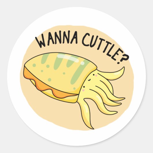 Wanna Cuttle Funny Cuttlefish Pun Ronde Sticker (Voorkant)