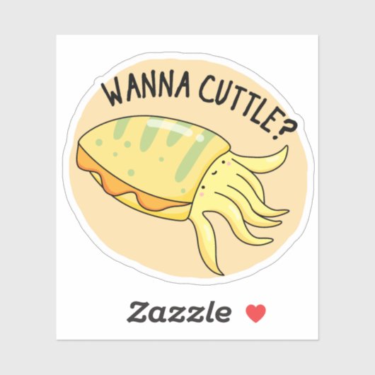 Wanna Cuttle Funny Cuttlefish Pun Sticker (Vel)