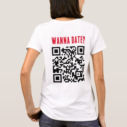 Wanna Date QR Code Grappig Rood Zwart T-shirt (Achterkant)