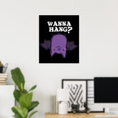 Wanna Hang Funny Animal Bat Pun Dark BG Poster (Thuiskantoor)