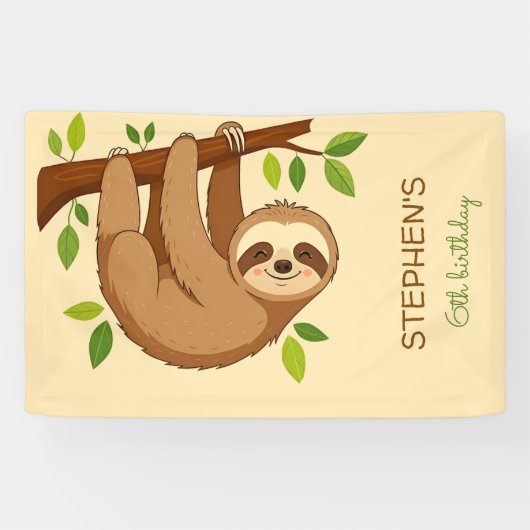 Wanna hang out? sloth kids birthday spandoek (Horizontaal)