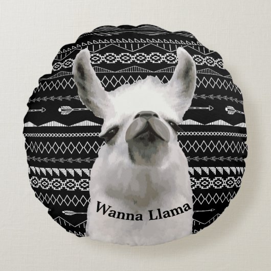 Wanna Llama Tribal Aztec Pattern Rond Kussen (Voorkant)