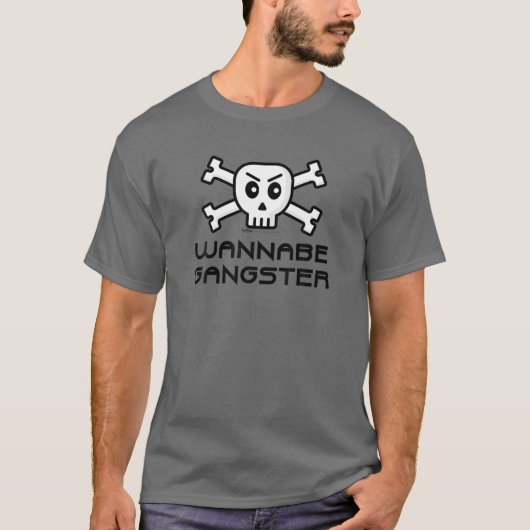 Wannable Gangster Skull en Cross Bone Word Design T-shirt (Voorkant)