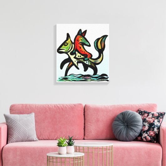 Wanneer aarde en water botsen De Vos en De Forel Canvas Afdruk (Insitu (Woonkamer))