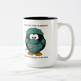 Wanneer de code daar wordt verbroken, wordt de ope tweekleurige koffiemok