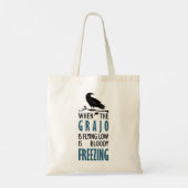 Wanneer de roek laag vlieg tote bag (Achterkant)
