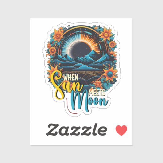 Wanneer de zon maan ontmoet, Floral Eclipse 2024 Sticker (Vel)