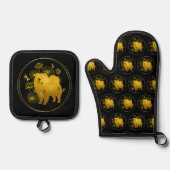 WANNEER DRAKEN VLIEGEN - Chow -Oven Mitt en Pothou Ovenwant & Pannenlap Set (Voorkant)