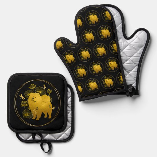 WANNEER DRAKEN VLIEGEN - Chow -Oven Mitt en Pothou Ovenwant & Pannenlap Set (Voorkant / Achterkant)