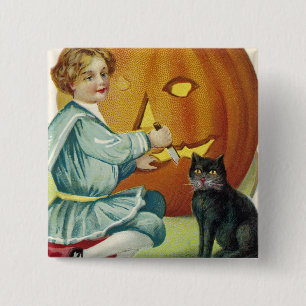 Wanneer er heksen in Halloween Vierkante Button 5,1 Cm